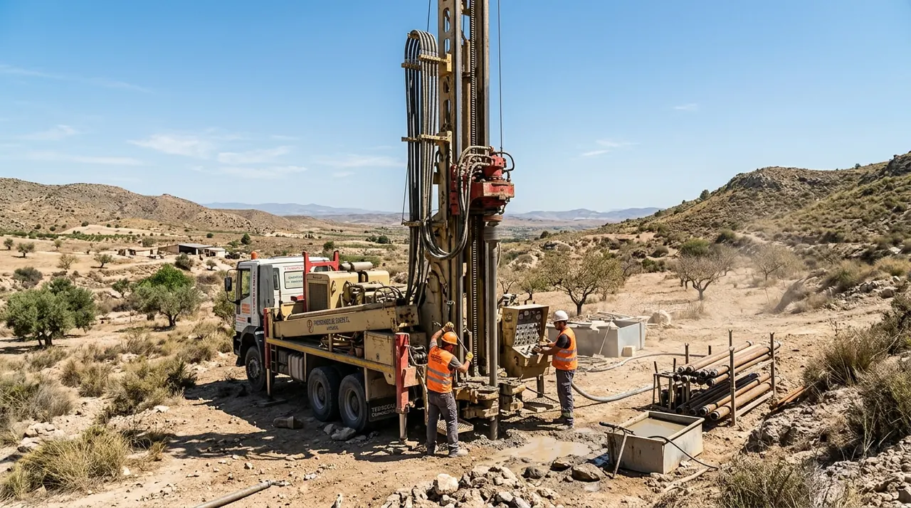 Camión de perforación abriendo un pozo de agua en una finca de la Región de Murcia